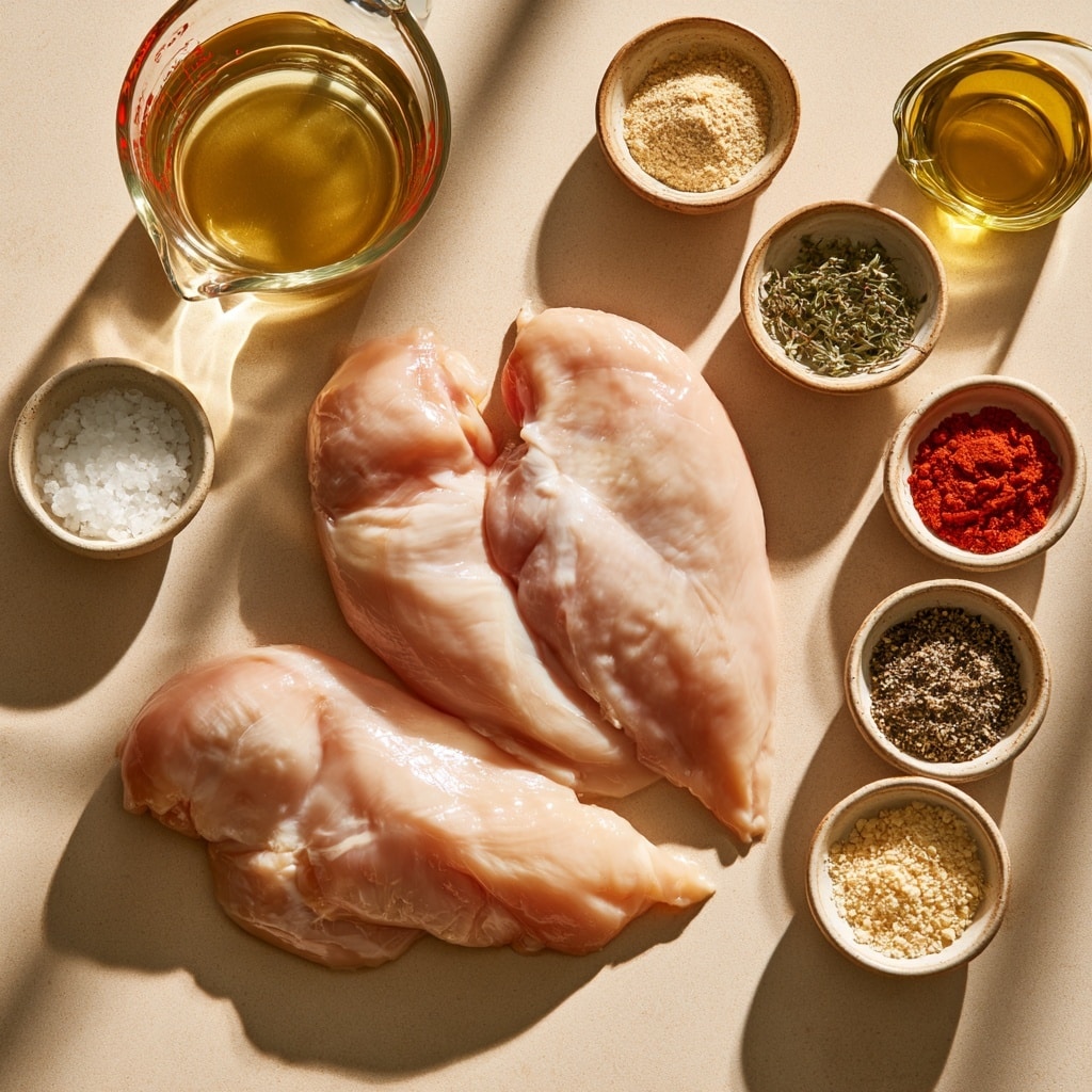 A close-up photo showing four large raw chicken pieces placed side by side inside a round black slow cooker pot. Each chicken piece is covered with a layer of red and brown spices that make the surface look slightly rough with specks of dried herbs visible. The chicken is partially submerged in a shallow layer of light yellow oily liquid at the bottom of the pot. The background is a white marbled texture. photo taken with an iphone --ar 4:5 --v 7