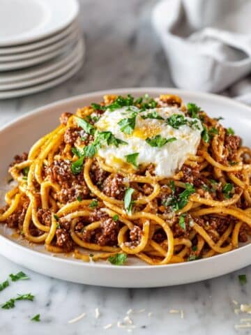 TikTok Spaghetti Casserole with Creamy Alfredo and Savory Red Sauce Recipe