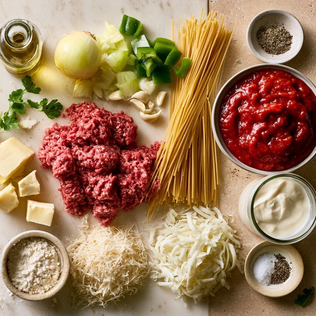 The first pan shows chopped light yellow onions and green bell peppers being cooked, mixed together in a shiny metal pan on a white marbled background; the vegetables have a soft texture and some pieces appear translucent. The second pan contains a thick orange-red sauce with small, light-colored chunks, stirring evenly in a shiny metal pan also on a white marbled texture. photo taken with an iphone --ar 4:5 --v 7