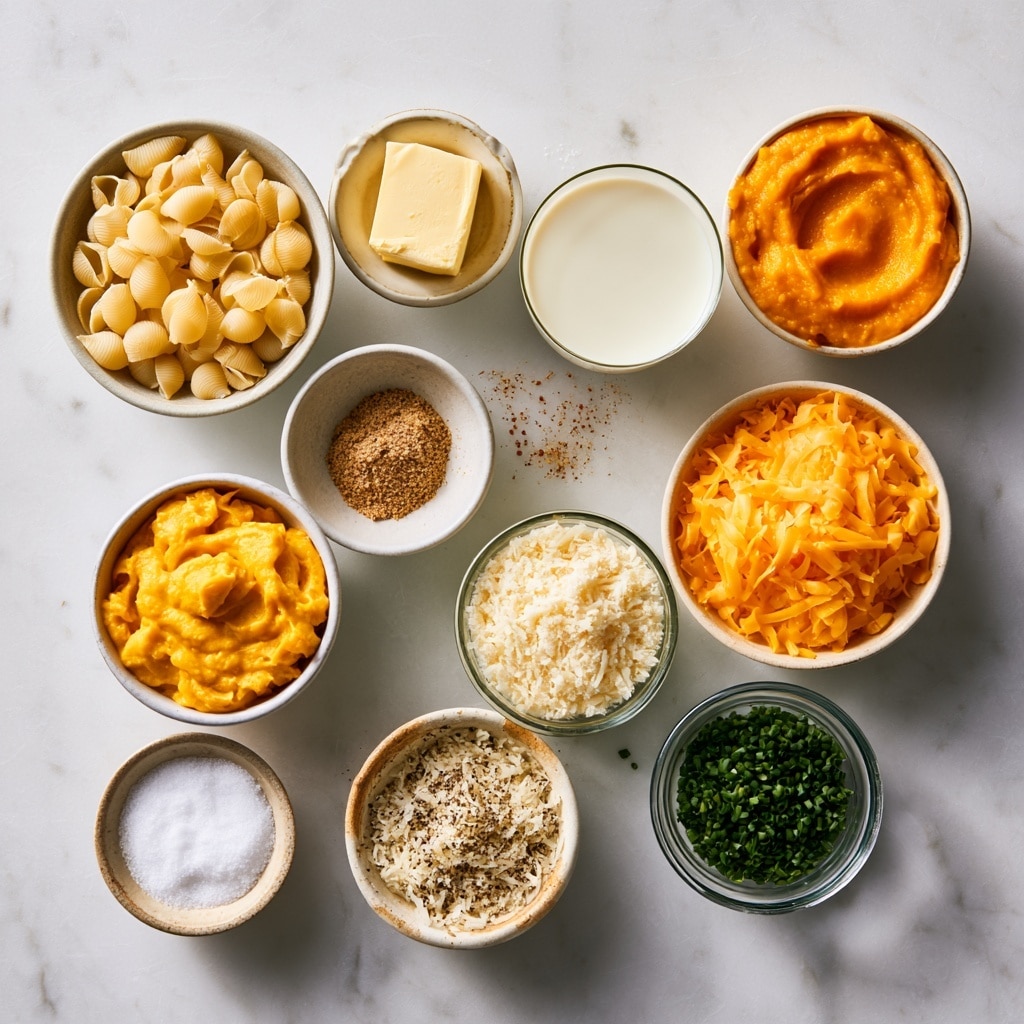 A close-up view of a pan filled with creamy orange cheese sauce mixed with small shell pasta. The pasta shells are fully coated in the thick sauce, creating an even layer of smooth, glossy texture with a warm color. Small green chive pieces are scattered on top along with some black pepper, adding contrast and tiny pops of color. The pan is black, sitting on a dark cloth, all placed on a white marbled surface. The overall look is rich, warm, and inviting, showing a single layer of pasta and sauce. photo taken with an iphone --ar 4:5 --v 7