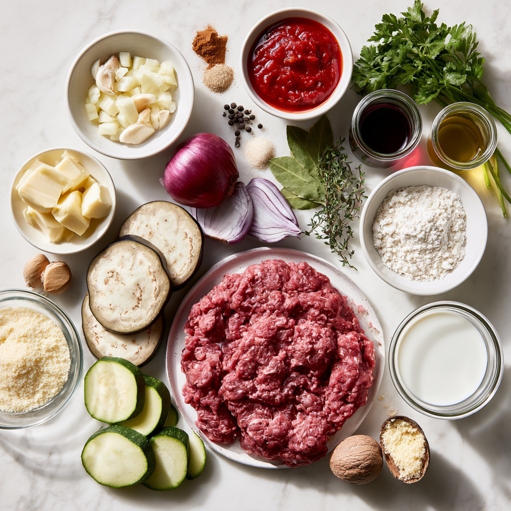 The first image shows a black frying pan placed on a white marbled surface, filled with small, chopped pieces of white onion spread evenly across the pan's base. The second image also features the same black frying pan on the white marbled surface, now with cooked diced onions forming a light golden bed, topped with a mound of bright red raw ground meat positioned slightly off-center. photo taken with an iphone --ar 4:5 --v 7