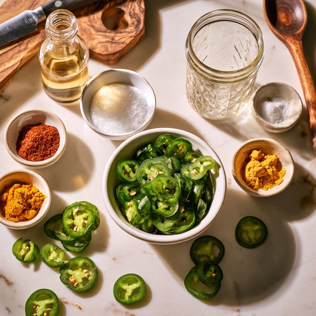 The image shows two cooking pans on a stove. The left pan is filled with a smooth, thick orange sauce spread evenly across the surface, with a few small bubbles visible. The right pan has many slices of green jalapeño peppers arranged in a single layer, sitting in some of the same orange sauce from the first pan, which partially covers the bottom. The jalapeño slices have white seeds and a fresh texture. The stove surface beneath is black and glossy. photo taken with an iphone --ar 4:5 --v 7