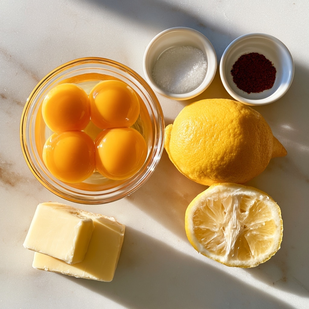 The image shows two parts: on the left, a small metal pan with melted golden-yellow butter, smooth and shiny on top; on the right, a clear glass jar filled with a creamy, light beige mixture being blended by a silver immersion blender inside it. Both are placed on a white marbled surface. Photo taken with an iphone --ar 4:5 --v 7
