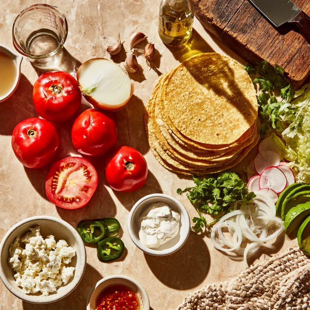 The image shows two side-by-side photos. On the left side, a silver baking tray with a brown silicone mat holds several charred red tomatoes, a cut white onion, two green peppers, and a few pieces of roasted garlic. The tomatoes are placed mostly in the top and middle rows with slight black charring on their surfaces. The peppers are at the bottom right with some dark grill marks. The onion slice is in the middle bottom, and the roasted garlic pieces are near the bottom left. The tray rests on a white marbled surface. On the right side, a white cast iron pan contains a smooth, thick, orange-red sauce being stirred with a wooden spoon. The pan also rests on the same white marbled surface. photo taken with an iphone --ar 4:5 --v 7