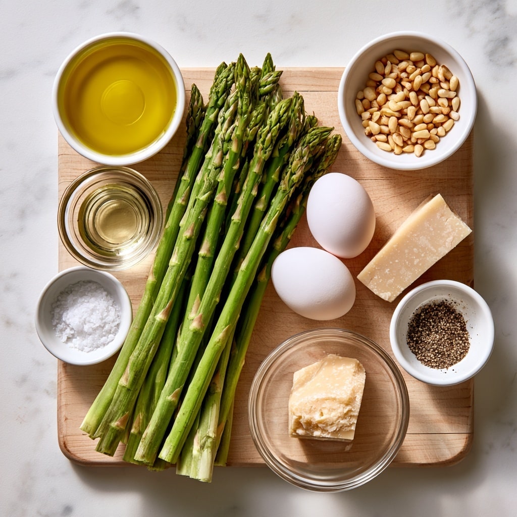 The image shows a row of green asparagus spears neatly lined up in a single layer on a white tray. Each asparagus spear is whole, with dark green tips and lighter green stalks that have a slightly shiny, grilled texture. The white tray rests on a white marbled surface, creating a clean and simple background. There are small flecks of seasoning or char marks on the asparagus, adding texture and color contrast. photo taken with an iphone --ar 4:5 --v 7
