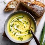 Creamy Potato Leek Soup with Chives and Leek Oil Recipe