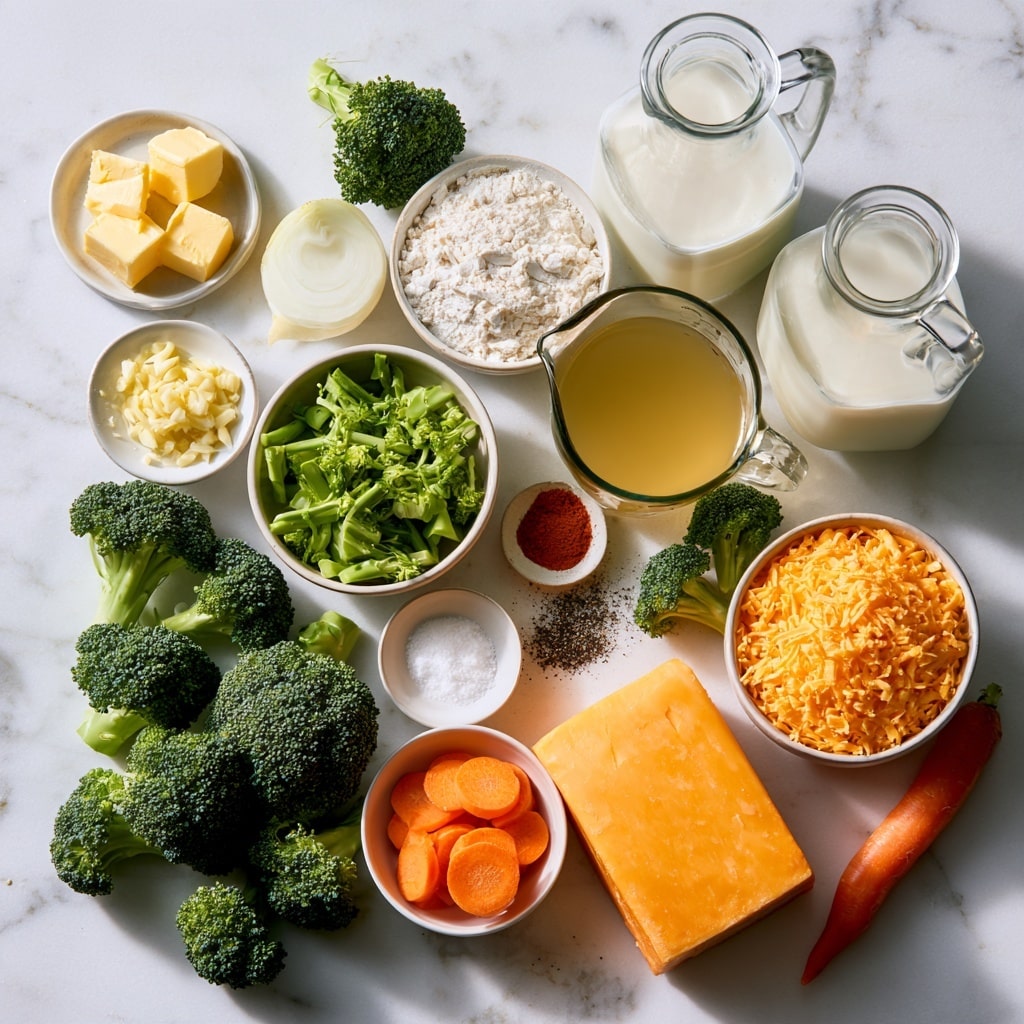 Inside a white pot on a white marbled surface, there is a creamy light beige broth filling the pot with visible bubbles. On top of the broth near the upper center, there is a layer of bright orange carrot slices, round and slightly overlapping. Below and spreading around the carrots, there is a layer of small green broccoli florets, spread evenly across the broth. To the right of the carrots, dark red spice powder is sprinkled thickly, and next to that near the edge, coarse black pepper pieces are unevenly spread. The pot's white handle is visible on the left side, and a white and black checkered cloth peeks from the bottom left corner. photo taken with an iphone --ar 4:5 --v 7